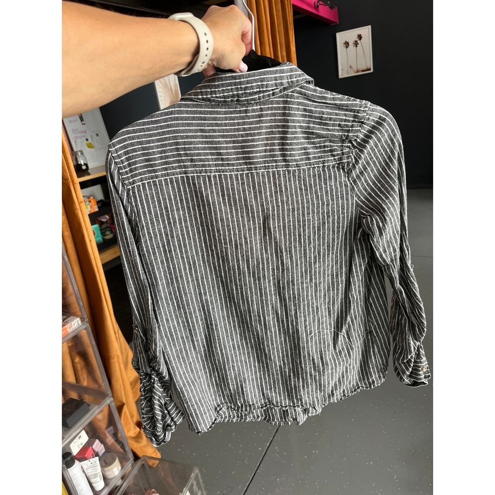 Love Tree Grey Pinstripe Button Up Shirt Cotton Linen Blend Small - Picture 4 of 5
